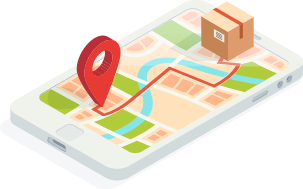 illustration of phone showing the the delivery route and pin of the destination